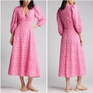 Chelsea28 Pink Lace Midi Dress